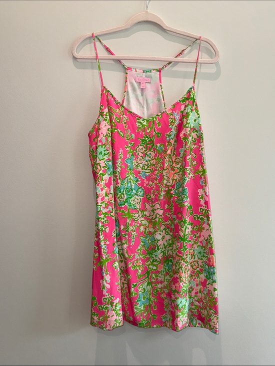 Lilly Pulitzer Dresses & Skirts - Lilly Pulitzer Silk Pink Floral Slip Dress with Green & Aqua Print